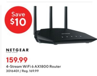Staples Netgear 4-stream wifi 6 ax1800 router offer