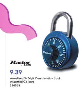 Staples Master lock anodized 3-digit combination lock offer