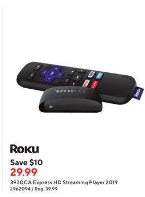 Staples Roku 3930ca express hd streaming player 2019 offer