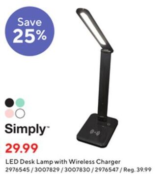 Staples Simply led desk lamp with wireless charger offer