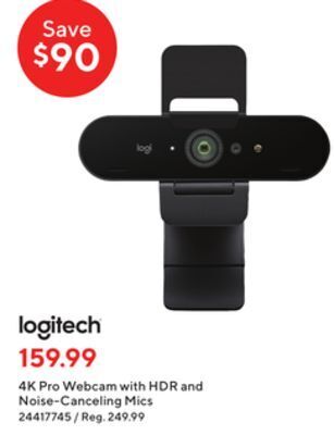 Staples Logitech 4k pro webcam with hdr and noise-canceling mics offer