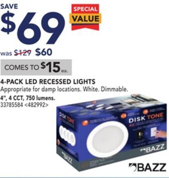 Lowe's Bazz 4-pack led recessed lights 4 offer