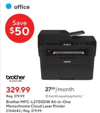 Staples Brother mfc-l2750dw all-in-one monochrome cloud laser printer offer
