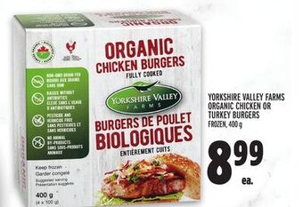 Metro Yorkshire valley farms organic chicken or turkey burgers offer