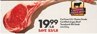 Longo's Certified angus beef tomahawk rib steak offer