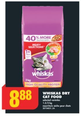 No Frills Whiskas dry cat food, 1.5/2 kg offer
