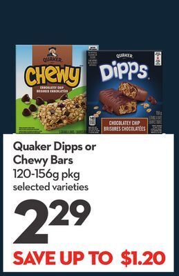 Longo's Quaker dipps or chewy bars offer