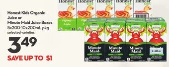 Longo's Honest kids organic juice or minute maid juice boxes offer