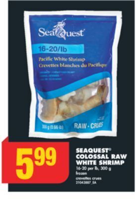 No Frills Seaquest® colossal raw white shrimp, 16-20 per lb, 300 g offer