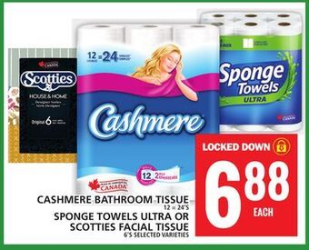 Food Basics Cashmere bathroom tissue or sponge towels ultra or scotties facial tissue offer