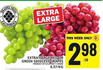 Food Basics Extra large red or green seedless grapes offer