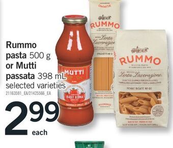 Fortinos Rummo pasta 500 g or mutti passata 398 ml offer