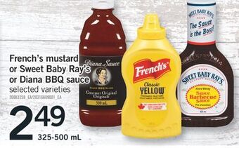 Fortinos French's mustard or sweet baby ray's or diana bbq sauce,325-500 ml offer