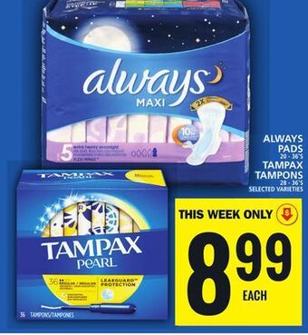 Food Basics Always pads or tampax tampons offer
