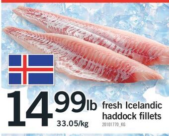 Fortinos Fresh icelandic haddock fillets, 33.05/kg offer