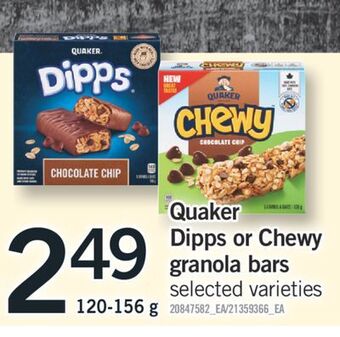 Fortinos Quaker dipps or chewy granola bars, 120-156 g offer