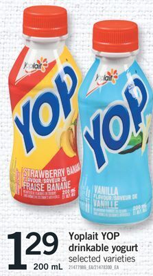 Fortinos Yoplait yop drinkable yogurt, 200 ml offer