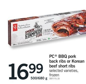 Fortinos Pc® bbq pork back ribs or korean beef short ribs, 500/680 g offer