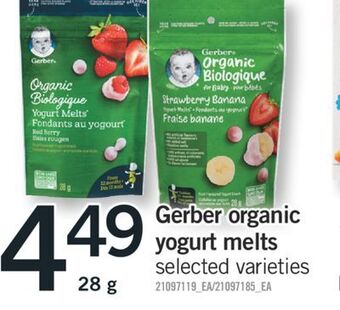 Fortinos Gerber organic yogurt melts, 28 g offer