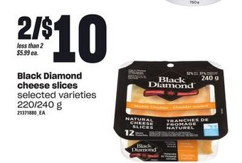 Loblaws Black diamond cheese slices, 220/240 g offer