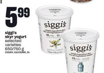 Loblaws Siggi's skyr yogurt, 650/750 g offer