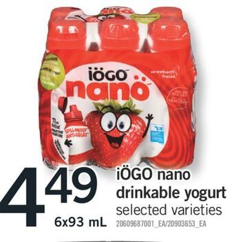 Fortinos Iögo nano drinkable yogurt, 6 x 93 ml offer