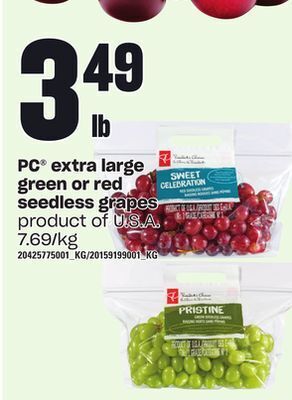 Loblaws Pc® extra large green or red seedless grapes offer