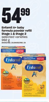 Loblaws Enfamil a+ baby formula powder refill stage 1 & stage 2, 992g offer