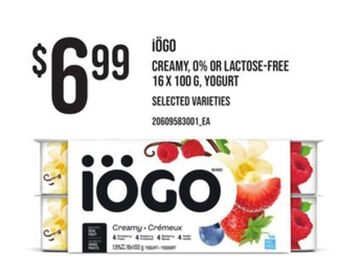 Loblaws Iögo creamy, 0% or lactose-free 16 x 100 g, yogurt offer