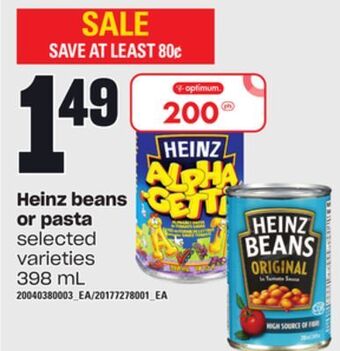 Loblaws Heinz beans or pasta, 398 ml offer