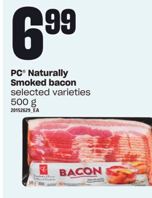 Loblaws Pc® naturally smoked bacon, 500 g offer
