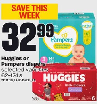 Loblaws Huggies or pampers diapers, 62-174's offer