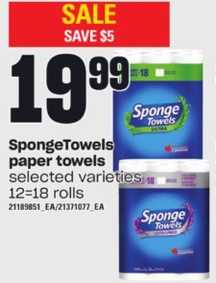 Loblaws Spongetowels paper towels, 12=18 rolls offer