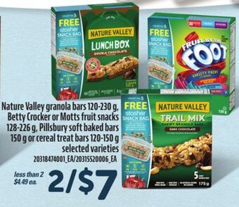 Loblaws Nature valley granola bars 120-230 g, betty crocker or motts fruit snacks 128-226 g, pillsbury soft baked bars 150 g or cerea offer