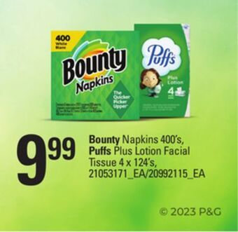 Loblaws Bounty napkins 400's, puffs plus lotion facial tissue 4 x 124's offer