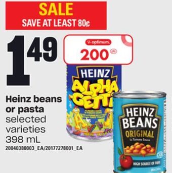 Independent Grocer Heinz beans or pasta, 398 ml offer
