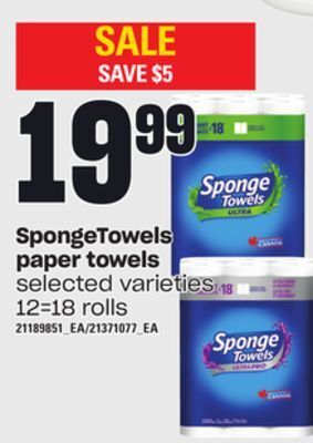Independent Grocer Spongetowels paper towels, 12=18 rolls offer