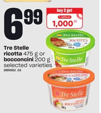 Independent Grocer Tre stelle ricotta, 475 g or bocconcini, 200 g offer
