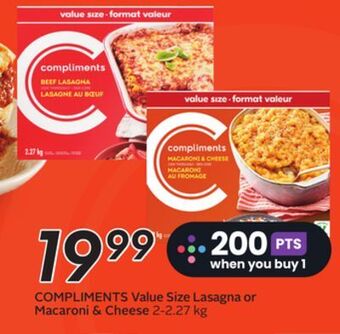 Sobeys Value size lasagna or macaroni & cheese offer