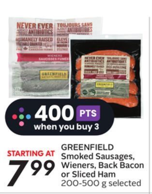 Sobeys Smoked sausages, wieners, back bacon or sliced ham offer