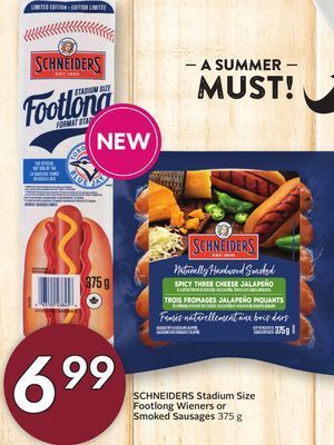 Sobeys Stadium size footlong wieners or smoked sausages offer