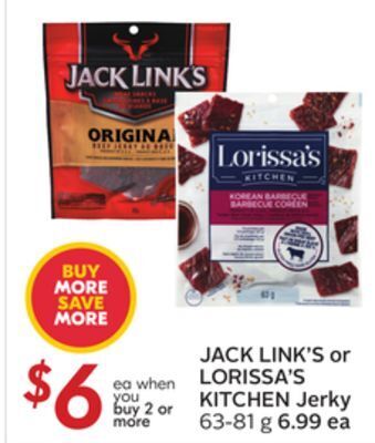 Sobeys Jack link's or lorissa's kitchen jerky offer