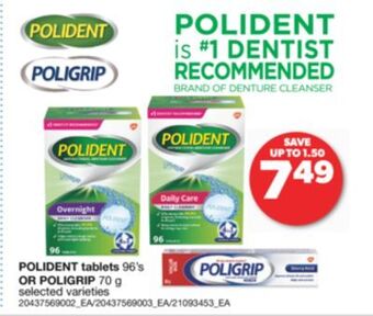 Real Canadian Superstore Polident tablets, 96's or poligrip, 70 g offer