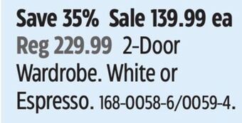 Canadian Tire Sauder 2-door wardrobe offer