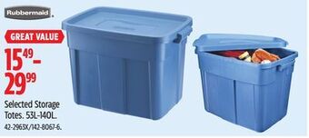 Canadian Tire Rubbermaid selected storage totes offer