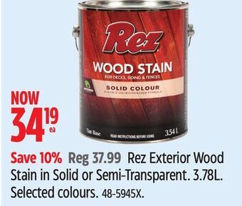 Canadian Tire Rez exterior wood stain in solid or semi-transparent offer