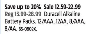 Canadian Tire Duracell alkaline battery packs offer