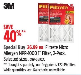 Canadian Tire Filtrete micro allergen mpr-1000 1˝ filter, 2-pack offer