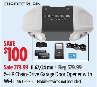 Canadian Tire Chamberlain 1/2-hp chain-drive garage door opener with wi-fi offer