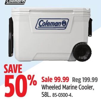 Canadian Tire Coleman wheeled marine cooler, 58l offer